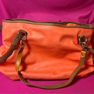 Black Rivet Brand Salmon Pink/Orange  XL Leather Tote – Laptop/Travel C